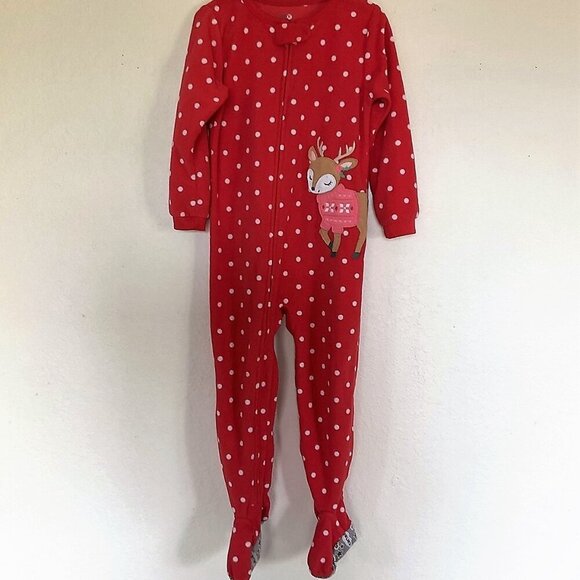 REINDEER FLEECE FOOTED PAJAMA SLEEPER GUC - Picture 2 of 12